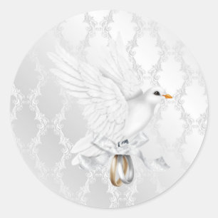 Silver Damask Bruiloft Sticker met duif