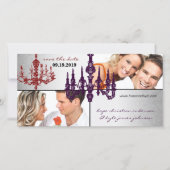 Silver Damask Chandelier Red & Plum Save the Date (Voorkant)