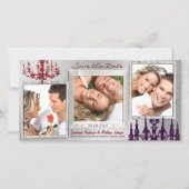 Silver Damask Chandelier Red & Plum Save the Date (Voorkant)