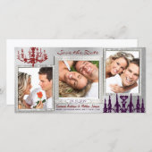 Silver Damask Chandelier Red & Plum Save the Date (Voorkant / Achterkant)