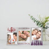 Silver Damask Chandelier Red & Plum Save the Date (Staand voorkant)