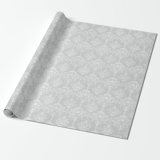 SiLVER DAMASK ELEGANT BIRTHDAY WEDDING WRAP Cadeaupapier (Uitgerold)