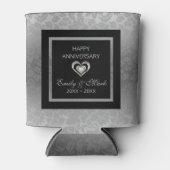 Silver Damask en harten- Bruiloft Jubileum Blikjeskoeler (Voorkant)