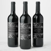 Silver Damask en Lace Wine Label Wijn Etiket (Flessen)