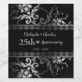 Silver Damask en Lace Wine Label Wijn Etiket (Enkel label)