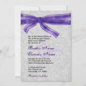 Silver Damask en Paarse Bow Wedding Kaart (Voorkant)