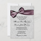 Silver Damask en Paarse Plum Bow Wedding Kaart (Voorkant)