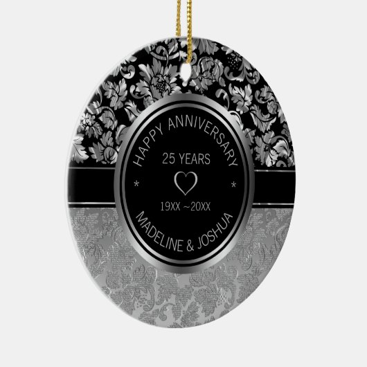 Silver Damask en Silver-Black Hearts Ceramic Orn Keramisch Ornament (Rechts)