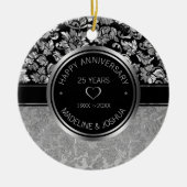 Silver Damask en Silver-Black Hearts Ceramic Orn Keramisch Ornament (Voorkant)