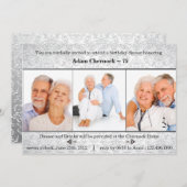 Silver damask foto verjaardagsuitnodiging kaart (Voorkant / Achterkant)