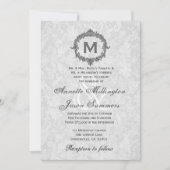 Silver Damask Grey  Lijst Monogram Weddenschap Kaart (Voorkant)