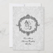 Silver Damask Grey  Lijst Monogram Weddenschap Kaart (Achterkant)