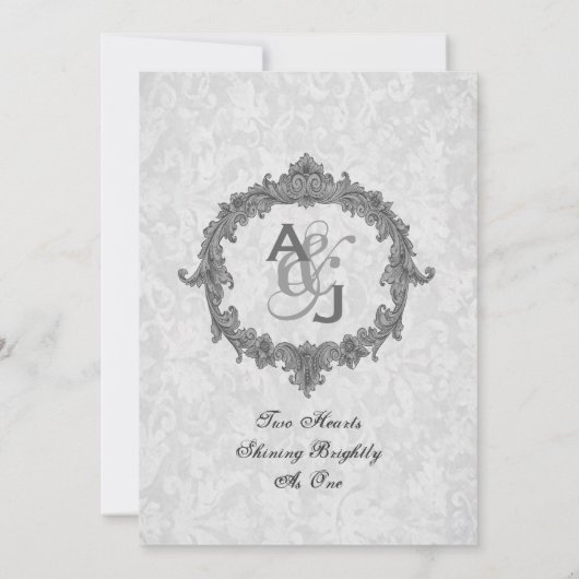 Silver Damask Grey  Lijst Monogram Weddenschap Kaart (Achterkant)