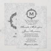 Silver Damask Grey  Lijst Monogram Weddenschap Kaart (Voorkant / Achterkant)
