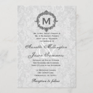 Silver Damask Grey  Lijst Monogram Weddenschap Kaart
