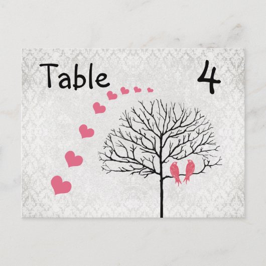 Silver Damask Honeysuckel Vogels Tabelnummer kaart (Voorkant)