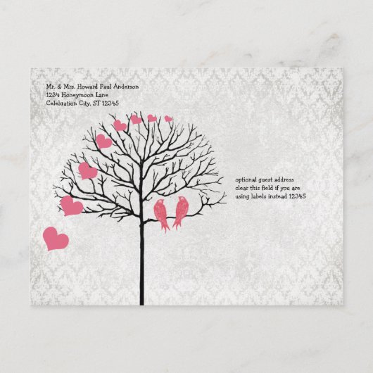 Silver Damask Honeysuckle Birds Save the Date Aankondigingskaart (Achterkant)