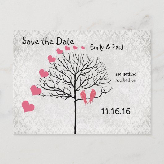 Silver Damask Honeysuckle Birds Save the Date Aankondigingskaart (Voorkant)