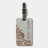 Silver Damask Jacquard Bagagelabel (Voorkant verticaal)
