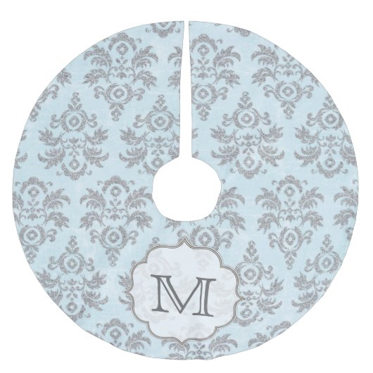 Silver Damask Lace Monogram Initialen boomrok Kerstboom Rok (Voorkant)