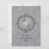 Silver Damask Lijst Wedding Metallic Kaart (Achterkant)