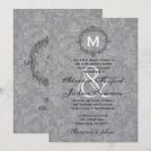 Silver Damask Lijst Wedding Metallic Kaart (Voorkant / Achterkant)