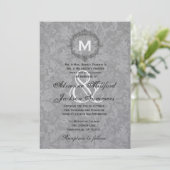 Silver Damask Lijst Wedding Metallic Kaart (Staand voorkant)