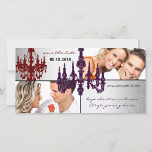 Silver Damask luhandelier redt Date Photo Save The Date