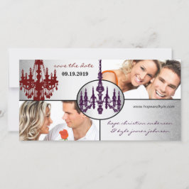 Silver Damask luhandelier redt Date Photo Save The Date