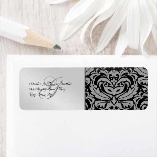 Silver Damask Masquerade Halloween Adresetiketten Etiket (Insitu)
