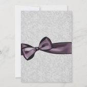 Silver Damask met Deep Paarse Bow Wedding V2 Kaart (Achterkant)