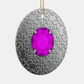Silver Damask met een faux amethyst gemstone Keramisch Ornament (Rechts)