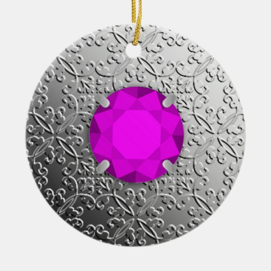 Silver Damask met een faux amethyst gemstone Keramisch Ornament (Voorkant)