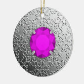 Silver Damask met een faux amethyst gemstone Keramisch Ornament (Links)