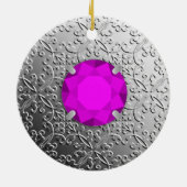 Silver Damask met een faux amethyst gemstone Keramisch Ornament (Achterkant)