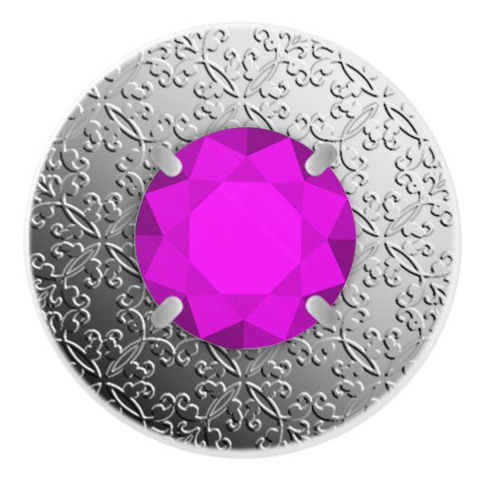 Silver Damask met een faux amethyst gemstone Keramische Knop (Voorkant)