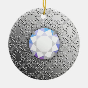Silver Damask met een faux diamantedelsteen Keramisch Ornament