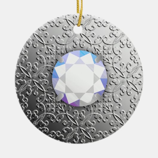 Silver Damask met een faux diamantedelsteen Keramisch Ornament (Voorkant)