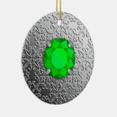 Silver Damask met een faux emerald gemstone Keramisch Ornament (Rechts)