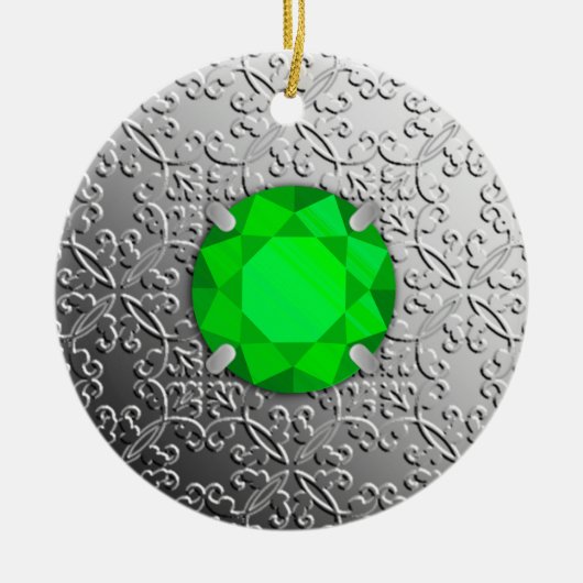 Silver Damask met een faux emerald gemstone Keramisch Ornament (Voorkant)