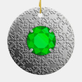 Silver Damask met een faux emerald gemstone Keramisch Ornament (Achterkant)