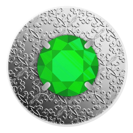 Silver Damask met een faux emerald gemstone Keramische Knop (Voorkant)