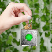 Silver Damask met een faux emerald gemstone Sleutelhanger (Hand)
