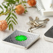 Silver Damask met een faux emerald gemstone Sleutelhanger (Zijkant)