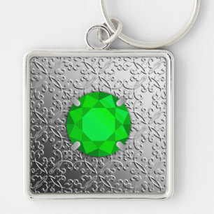 Silver Damask met een faux emerald gemstone Sleutelhanger