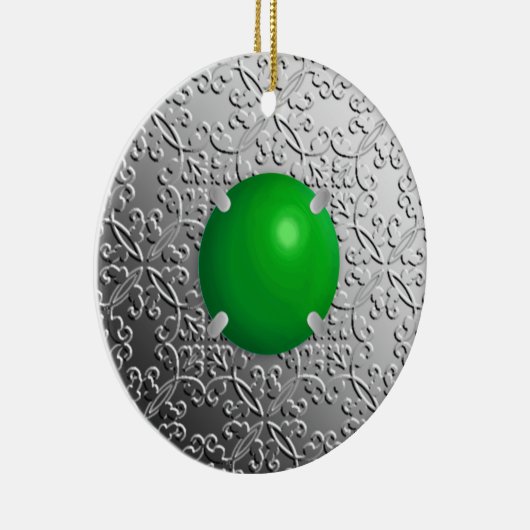 Silver Damask met een faux jade gemstone Keramisch Ornament (Rechts)