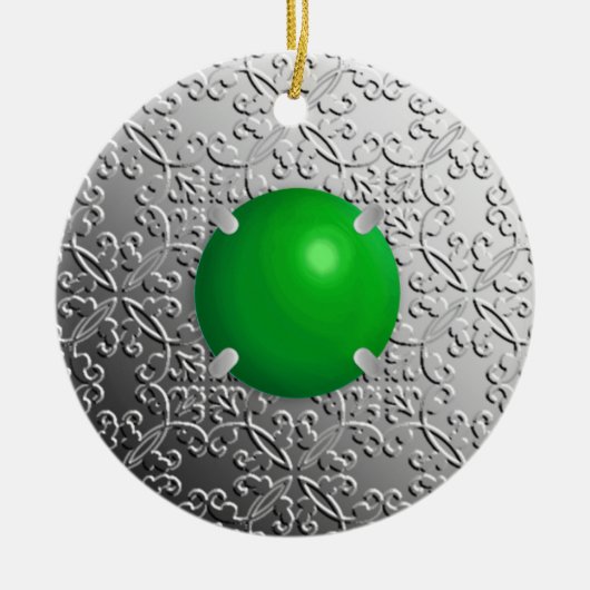 Silver Damask met een faux jade gemstone Keramisch Ornament (Voorkant)