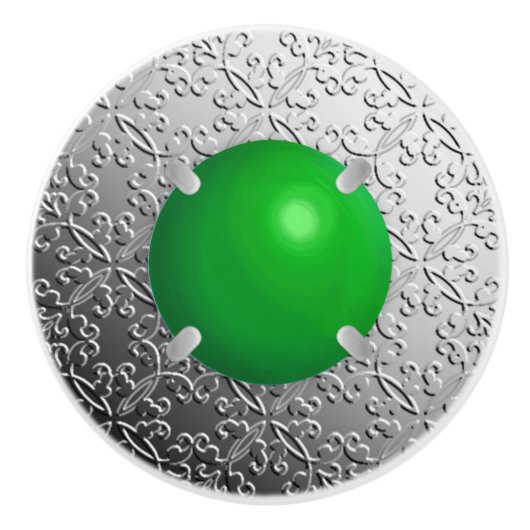 Silver Damask met een faux jade gemstone Keramische Knop (Voorkant)