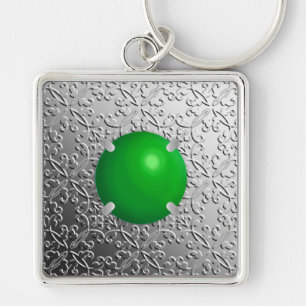 Silver Damask met een faux jade gemstone Sleutelhanger