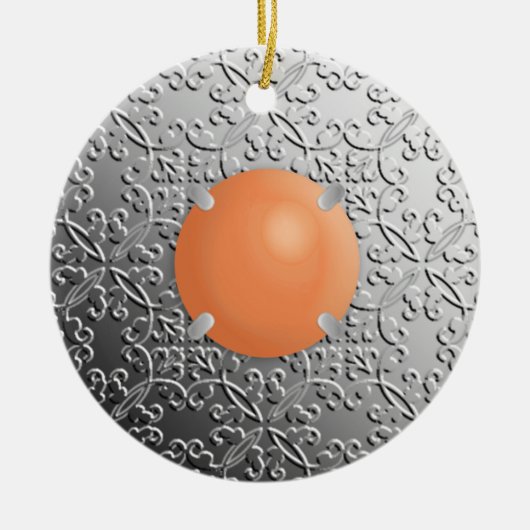 Silver Damask met een faux koraalsteen Keramisch Ornament (Voorkant)